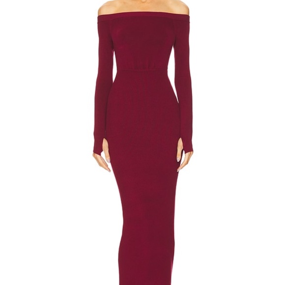 revolve off shoulder body con maxi dress in maroon new medium - Picture 1 of 10